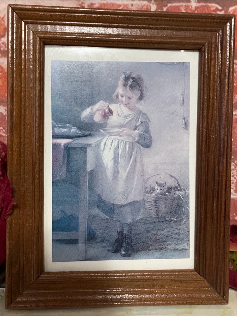 Vintage Victorian Watercolor Art Print "Kitty's Breakfast" by Emily Farmer